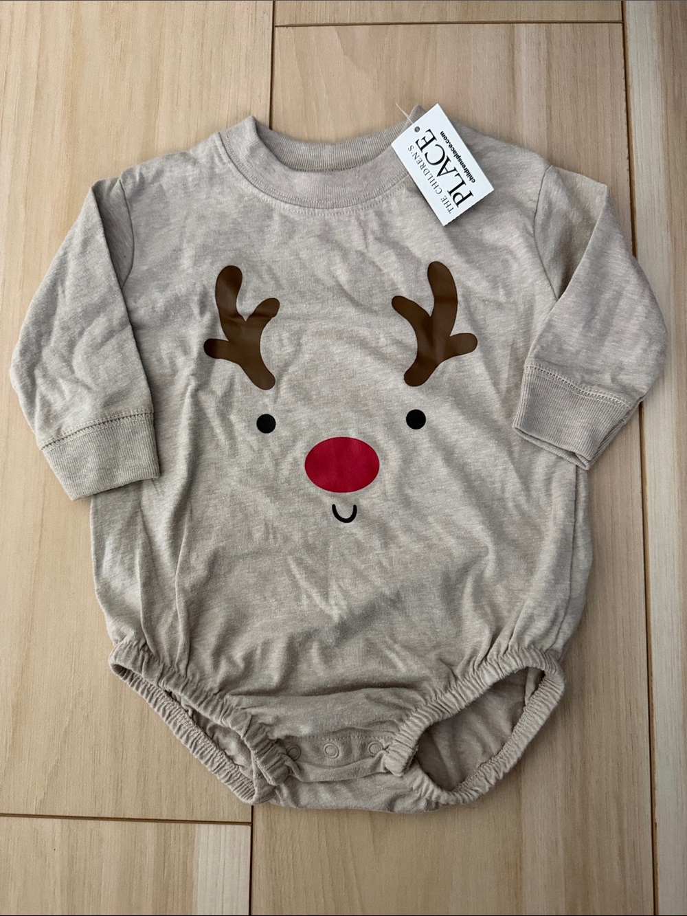 NWT The Children's Place Beige Reindeer Bodysuit with Red Nose